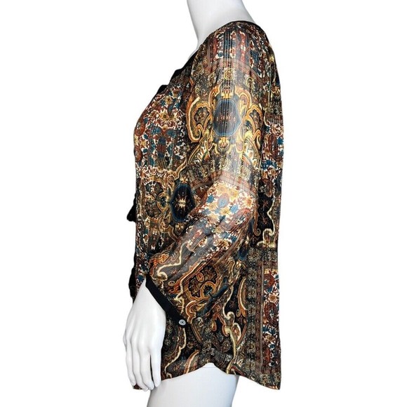 Anthropologie Meadow Rue Blouse Womens Small Black Gold Paisley Marya Peasant - Picture 3 of 8